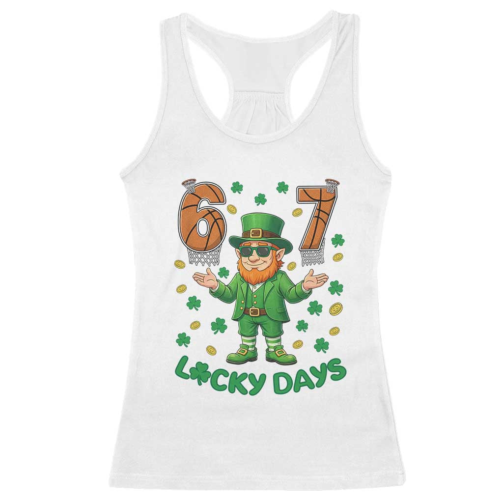 67 Basketball St Patricks Day Racerback Tank Top Funny Six Seven Leprechaun Meme TS14 White Print Your Wear