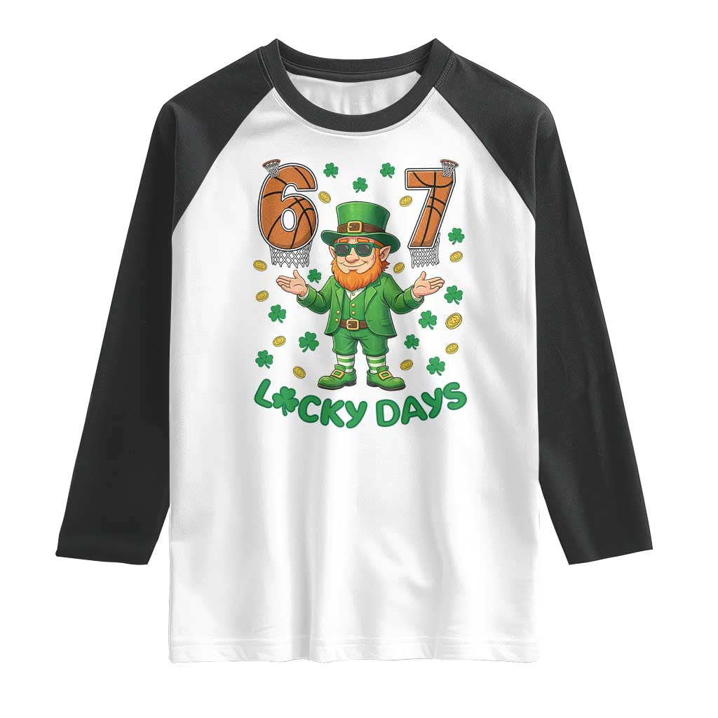 67 Basketball St Patricks Day Raglan Shirt Funny Six Seven Leprechaun Meme TS14 White Black Print Your Wear