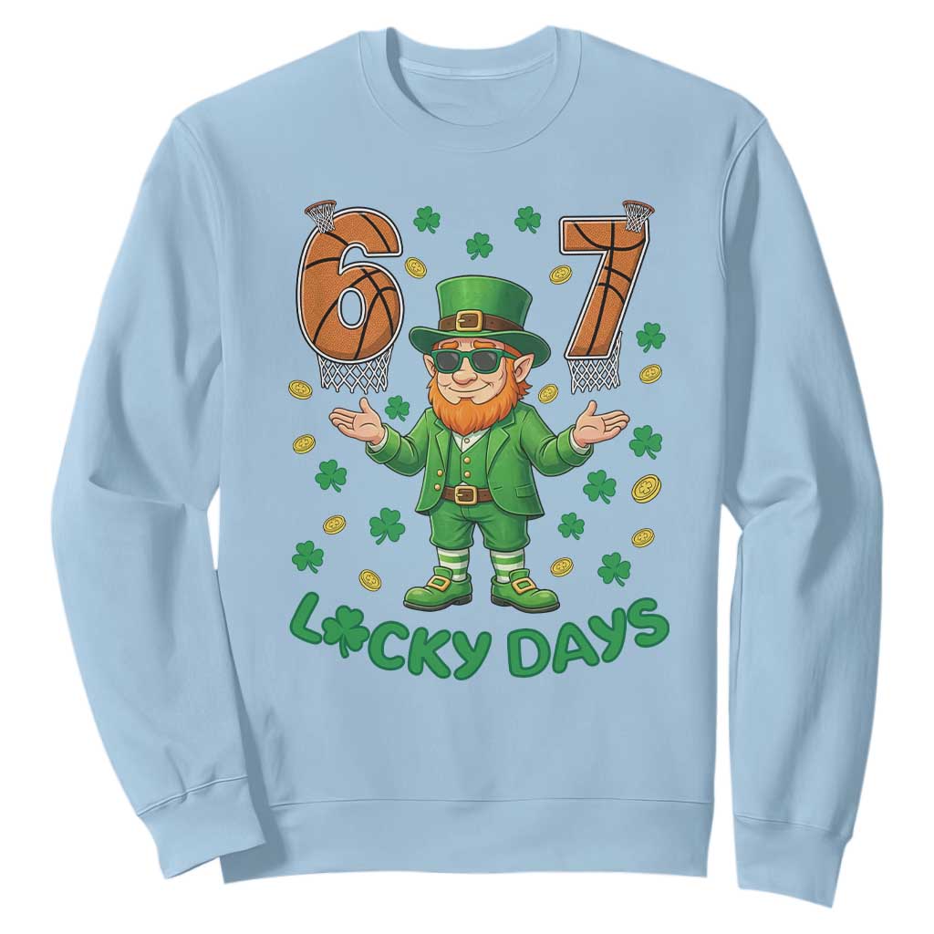 67 Basketball St Patricks Day Sweatshirt Funny Six Seven Leprechaun Meme TS14 Light Blue Print Your Wear