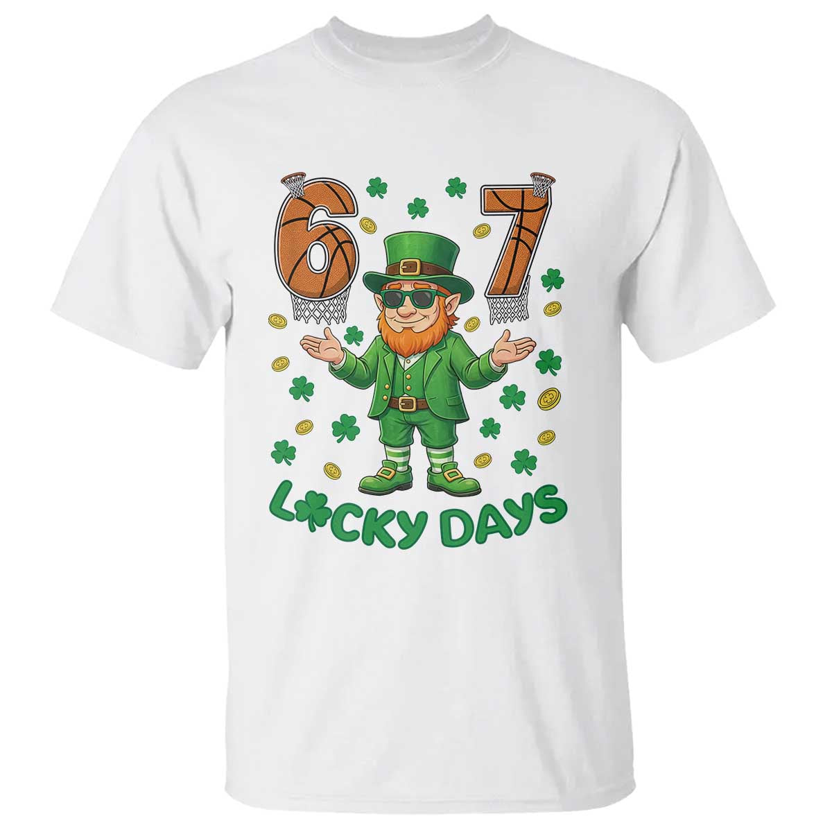 67 Basketball St Patricks Day T Shirt Funny Six Seven Leprechaun Meme TS14 White Print Your Wear