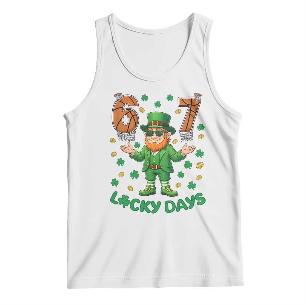 67 Basketball St Patricks Day Tank Top Funny Six Seven Leprechaun Meme TS14 White Print Your Wear