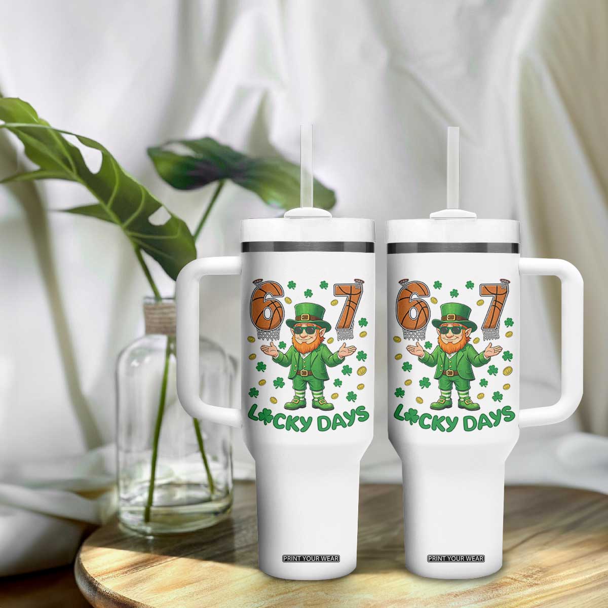 67 Basketball St Patricks Day Tumbler With Handle Funny Six Seven Leprechaun Meme TS14 Print Your Wear