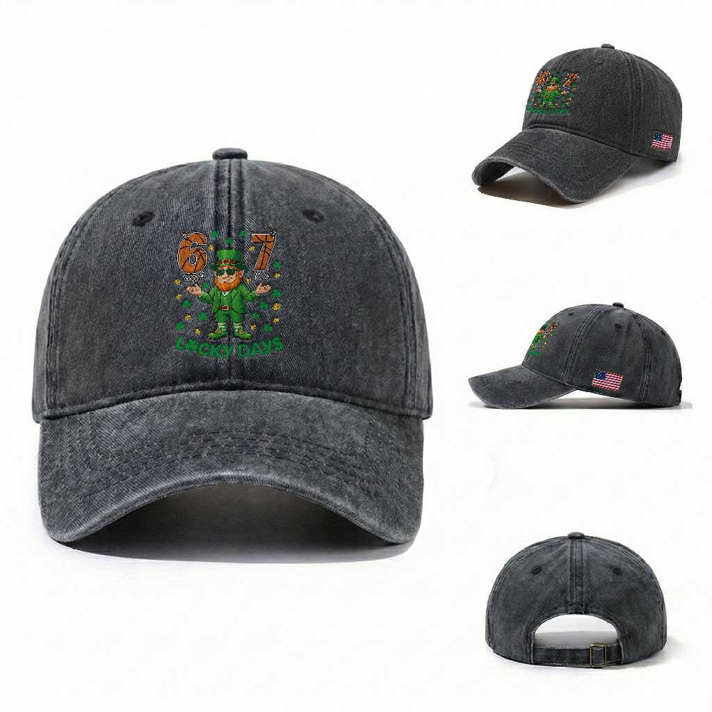 67 Basketball St Patricks Day Washed Cotton Baseball Cap Funny Six Seven Leprechaun Meme TS14 Washed Cap Universal Fit Dark Gray Print Your Wear