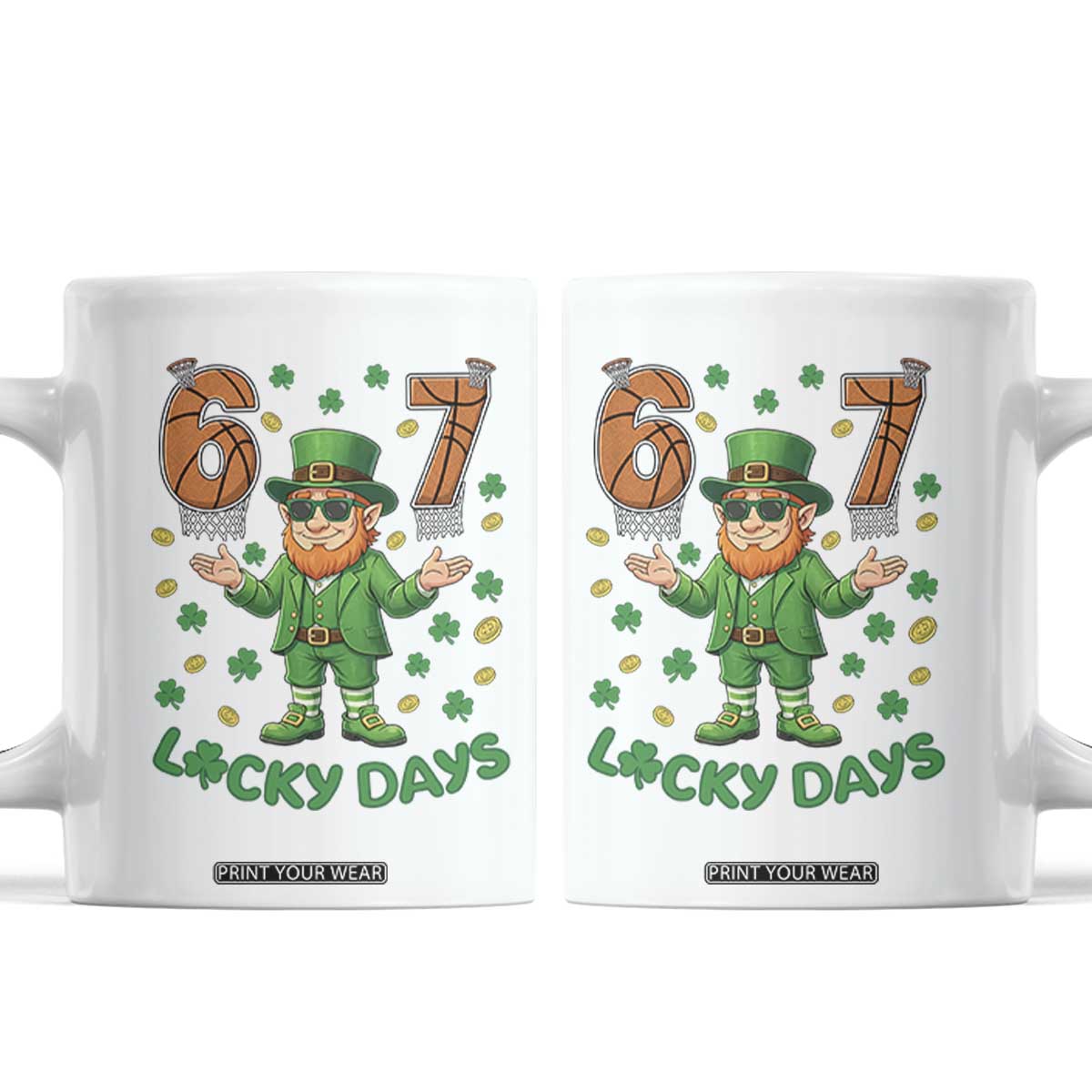 67 Basketball St Patricks Day Coffee Mug Funny Six Seven Leprechaun Meme TS14 White Print Your Wear