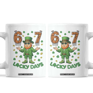 67 Basketball St Patricks Day Coffee Mug Funny Six Seven Leprechaun Meme TS14 White Print Your Wear