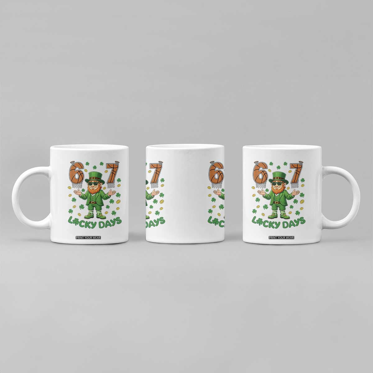 67 Basketball St Patricks Day Coffee Mug Funny Six Seven Leprechaun Meme TS14 Print Your Wear