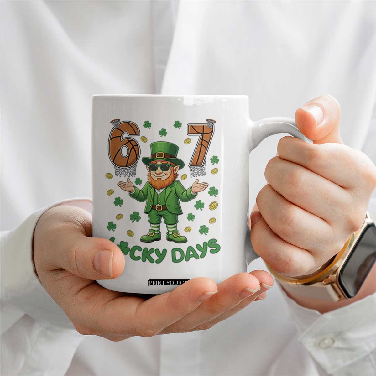 67 Basketball St Patricks Day Coffee Mug Funny Six Seven Leprechaun Meme TS14 Print Your Wear