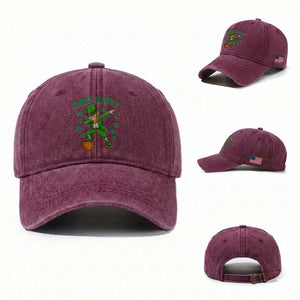 Funny Dabbing Leprechaun St Patricks Day Washed Cotton Baseball Cap Days Lucky TS14 Washed Cap Universal Fit Burgundy Print Your Wear