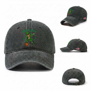 Funny Dabbing Leprechaun St Patricks Day Washed Cotton Baseball Cap Days Lucky TS14 Washed Cap Universal Fit Dark Green Print Your Wear