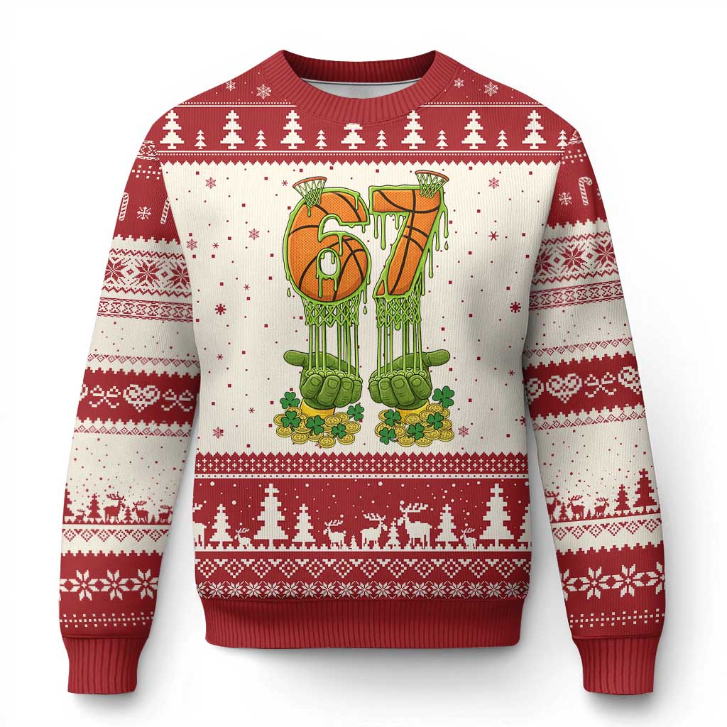 67 Basketball St Patricks Day Ugly Christmas Sweater Funny Six Seven Gen Alpha Meme Drip TS14 Beige Red Print Your Wear