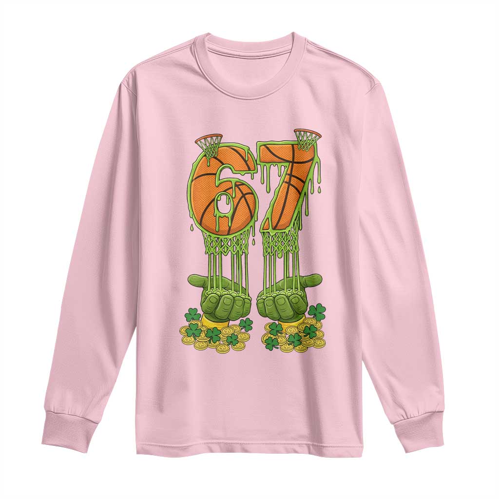 67 Basketball St Patricks Day Long Sleeve Shirt Funny Six Seven Gen Alpha Meme Drip TS14 Light Pink Print Your Wear