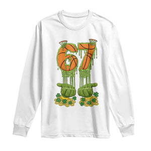 67 Basketball St Patricks Day Long Sleeve Shirt Funny Six Seven Gen Alpha Meme Drip TS14 White Print Your Wear
