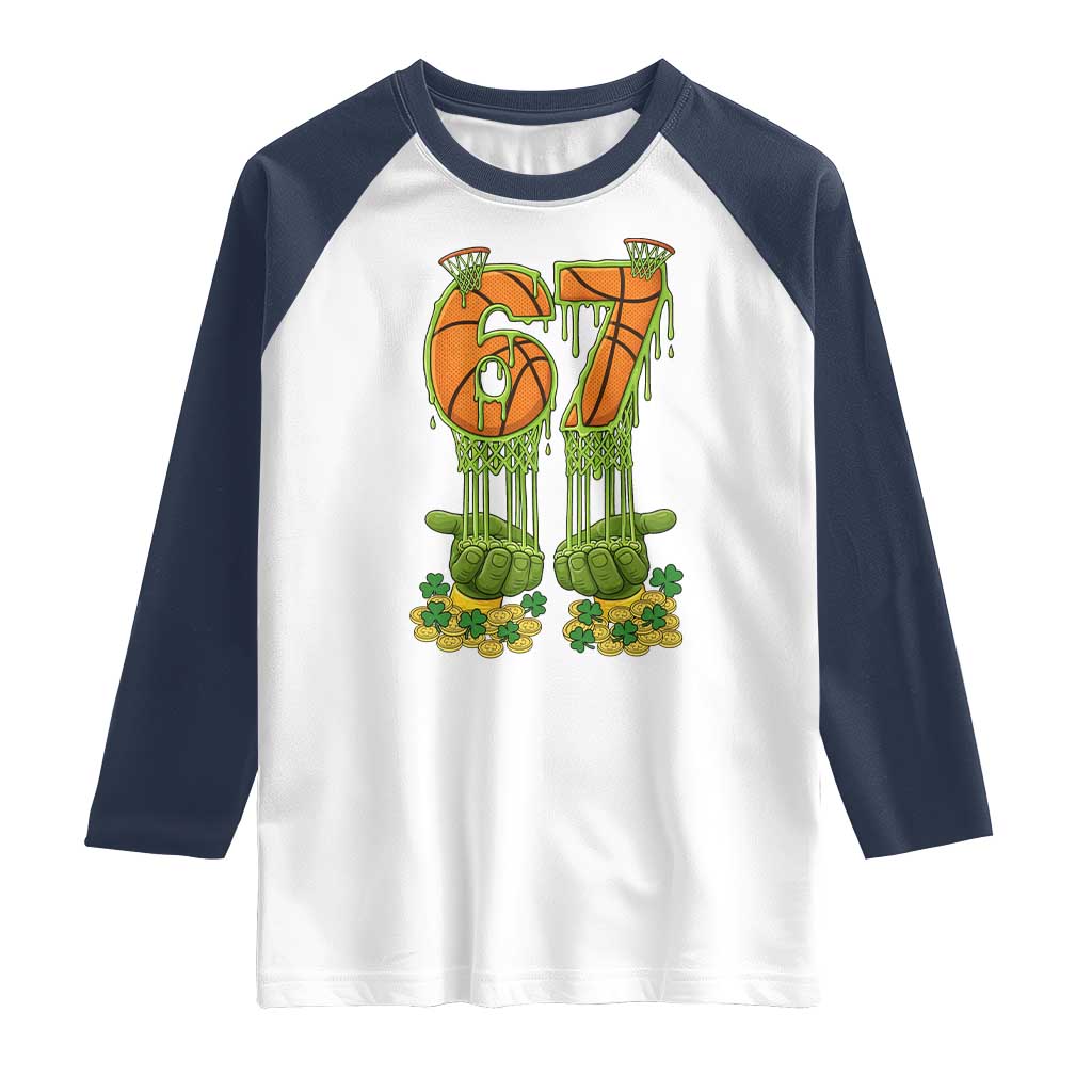 67 Basketball St Patricks Day Raglan Shirt Funny Six Seven Gen Alpha Meme Drip TS14 White Navy Print Your Wear