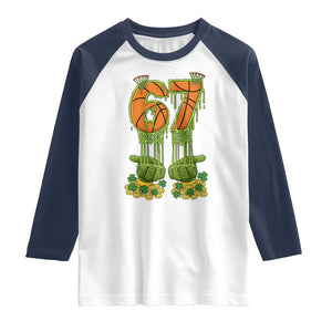67 Basketball St Patricks Day Raglan Shirt Funny Six Seven Gen Alpha Meme Drip TS14 White Navy Print Your Wear