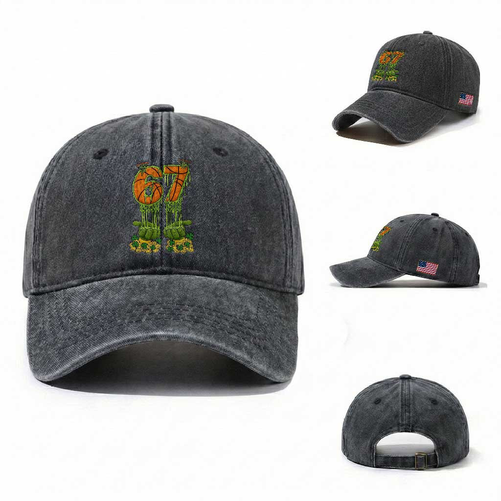 67 Basketball St Patricks Day Washed Cotton Baseball Cap Funny Six Seven Gen Alpha Meme Drip TS14 Washed Cap Universal Fit Dark Gray Print Your Wear