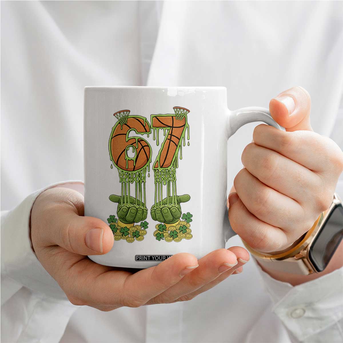 67 Basketball St Patricks Day Coffee Mug Funny Six Seven Gen Alpha Meme Drip TS14 Print Your Wear