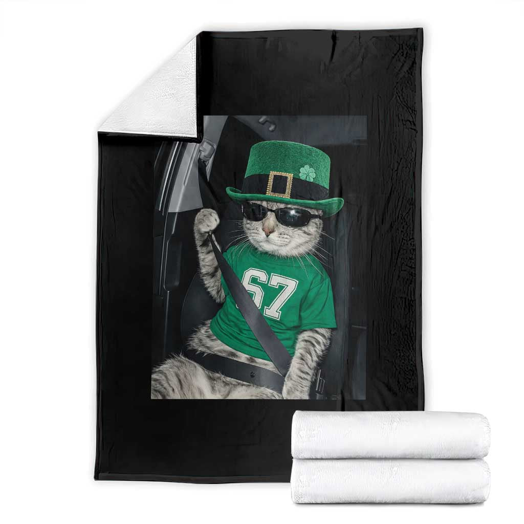 67 Cat St Patricks Day Throw Blanket Funny Cat Driver Leprechaun Meme TS14 Black Print Your Wear
