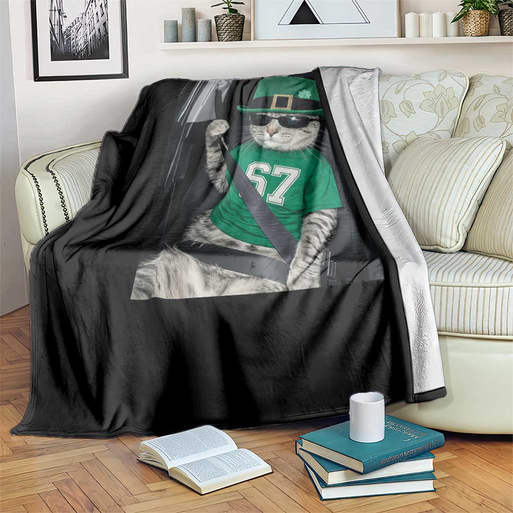 67 Cat St Patricks Day Throw Blanket Funny Cat Driver Leprechaun Meme TS14 Print Your Wear