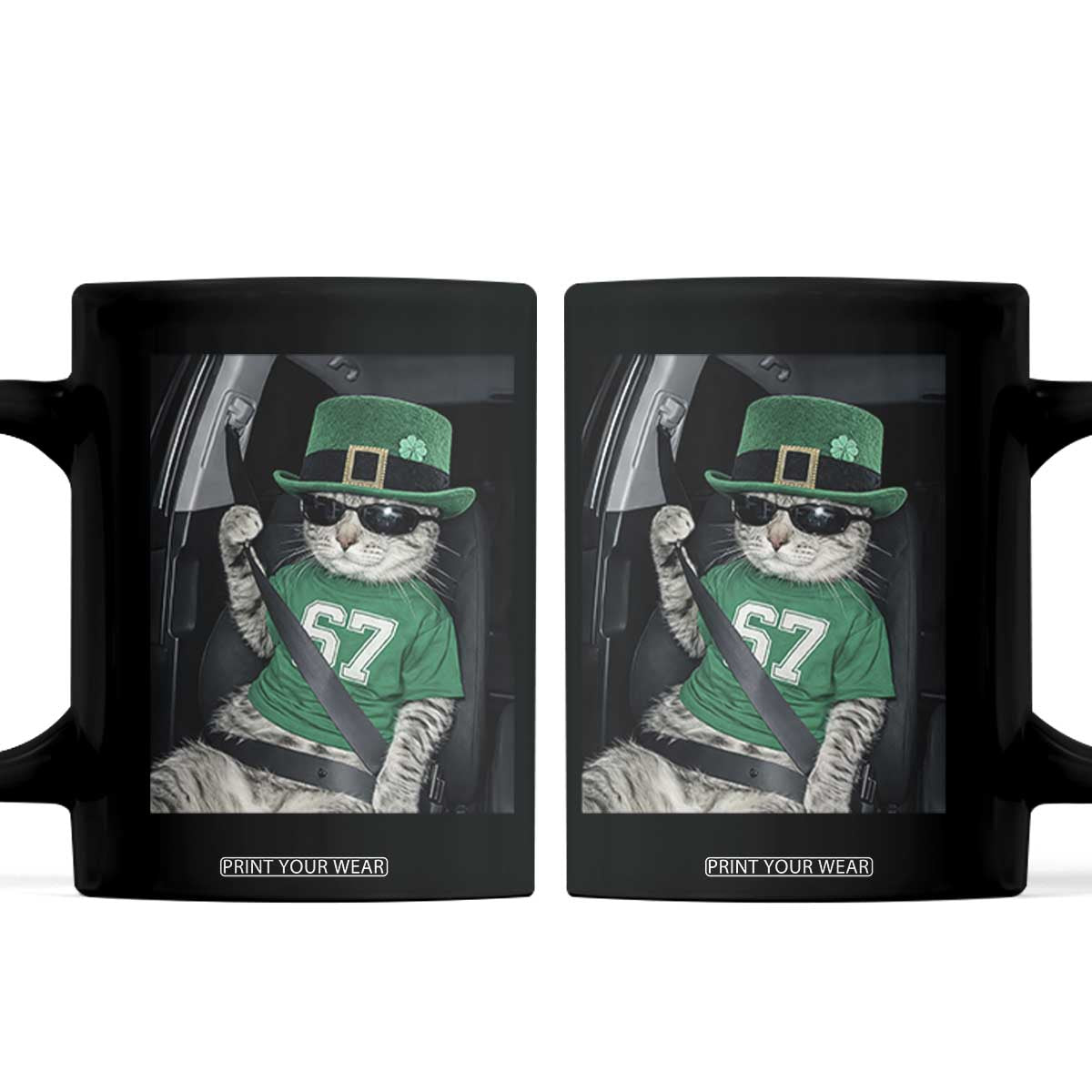 67 Cat St Patricks Day Coffee Mug Funny Cat Driver Leprechaun Meme TS14 Black Print Your Wear