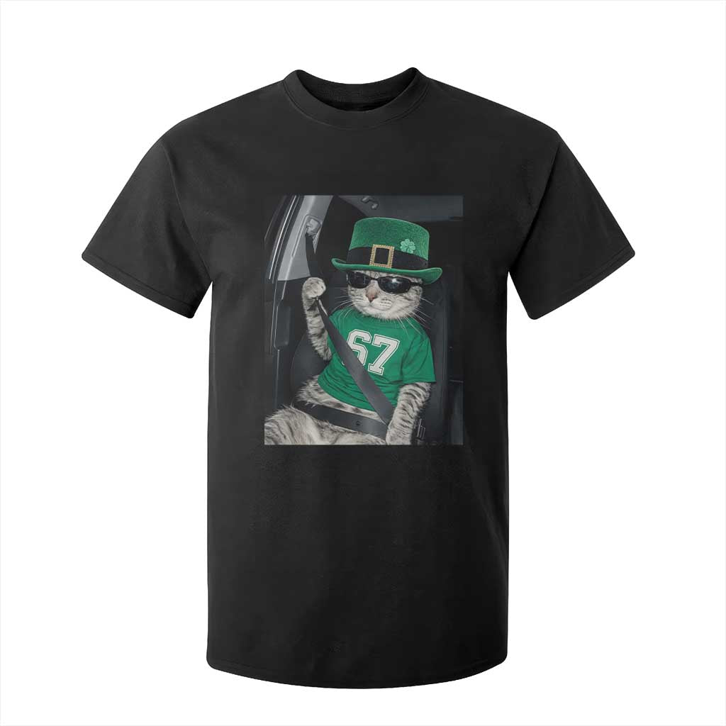 67 Cat St Patricks Day T Shirt For Kid Funny Cat Driver Leprechaun Meme TS14 Black Print Your Wear
