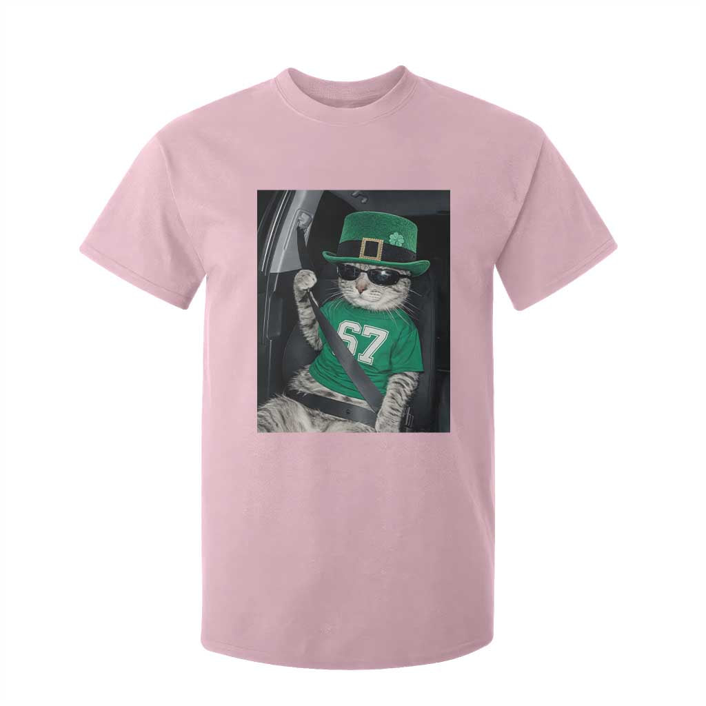67 Cat St Patricks Day T Shirt For Kid Funny Cat Driver Leprechaun Meme TS14 Light Pink Print Your Wear