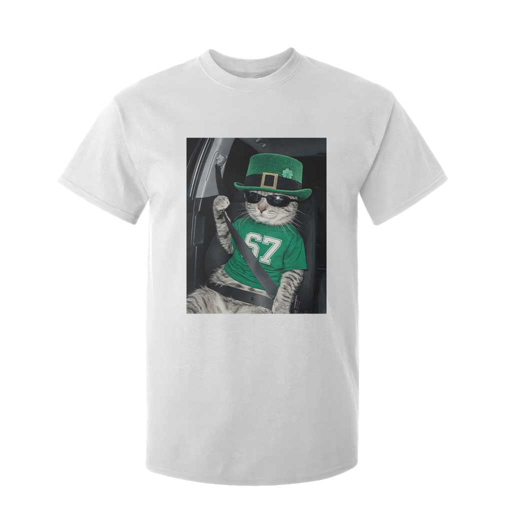 67 Cat St Patricks Day T Shirt For Kid Funny Cat Driver Leprechaun Meme TS14 White Print Your Wear
