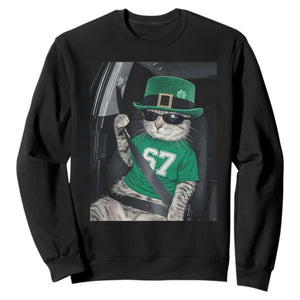 67 Cat St Patricks Day Sweatshirt Funny Cat Driver Leprechaun Meme TS14 Black Print Your Wear