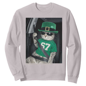 67 Cat St Patricks Day Sweatshirt Funny Cat Driver Leprechaun Meme TS14 Ice Gray Print Your Wear