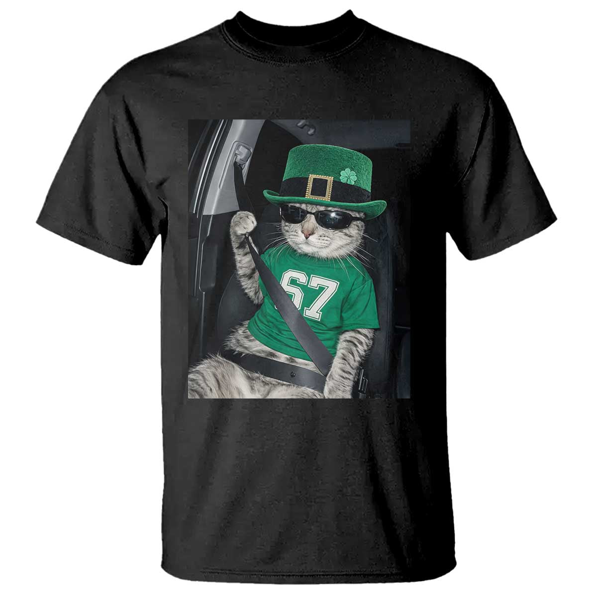 67 Cat St Patricks Day T Shirt Funny Cat Driver Leprechaun Meme TS14 Black Print Your Wear