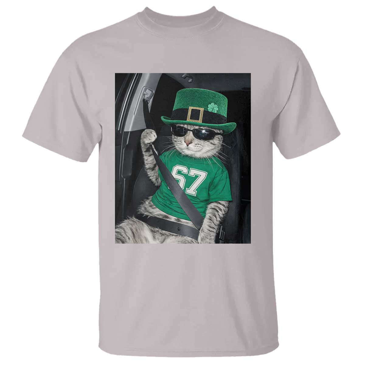 67 Cat St Patricks Day T Shirt Funny Cat Driver Leprechaun Meme TS14 Ice Gray Print Your Wear