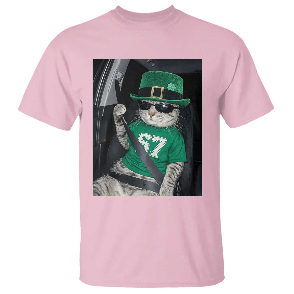 67 Cat St Patricks Day T Shirt Funny Cat Driver Leprechaun Meme TS14 Light Pink Print Your Wear