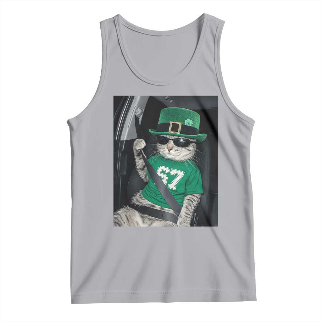 67 Cat St Patricks Day Tank Top Funny Cat Driver Leprechaun Meme TS14 Athletic Heather Print Your Wear