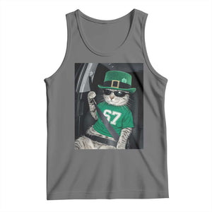 67 Cat St Patricks Day Tank Top Funny Cat Driver Leprechaun Meme TS14 Black Heather Print Your Wear