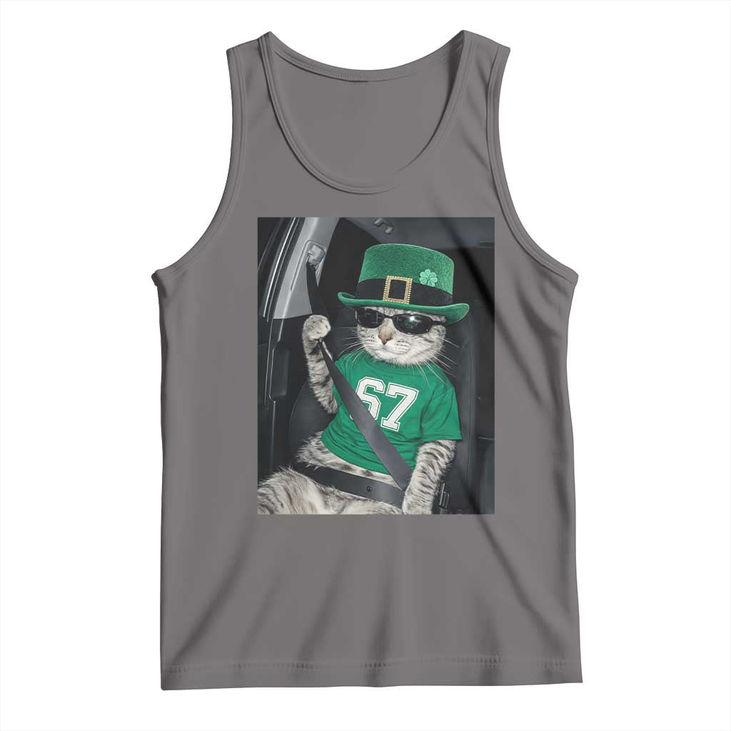 67 Cat St Patricks Day Tank Top Funny Cat Driver Leprechaun Meme TS14 Deep Heather Print Your Wear