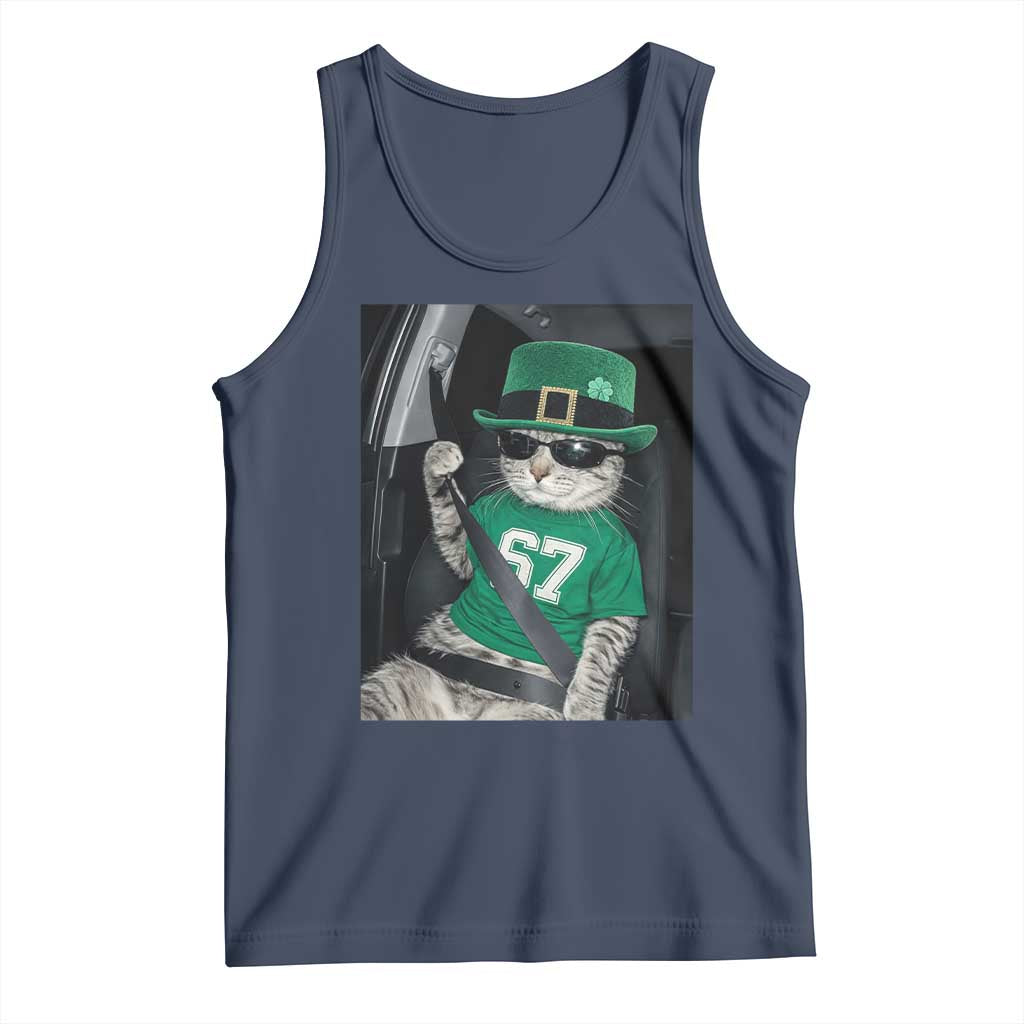 67 Cat St Patricks Day Tank Top Funny Cat Driver Leprechaun Meme TS14 Navy Print Your Wear