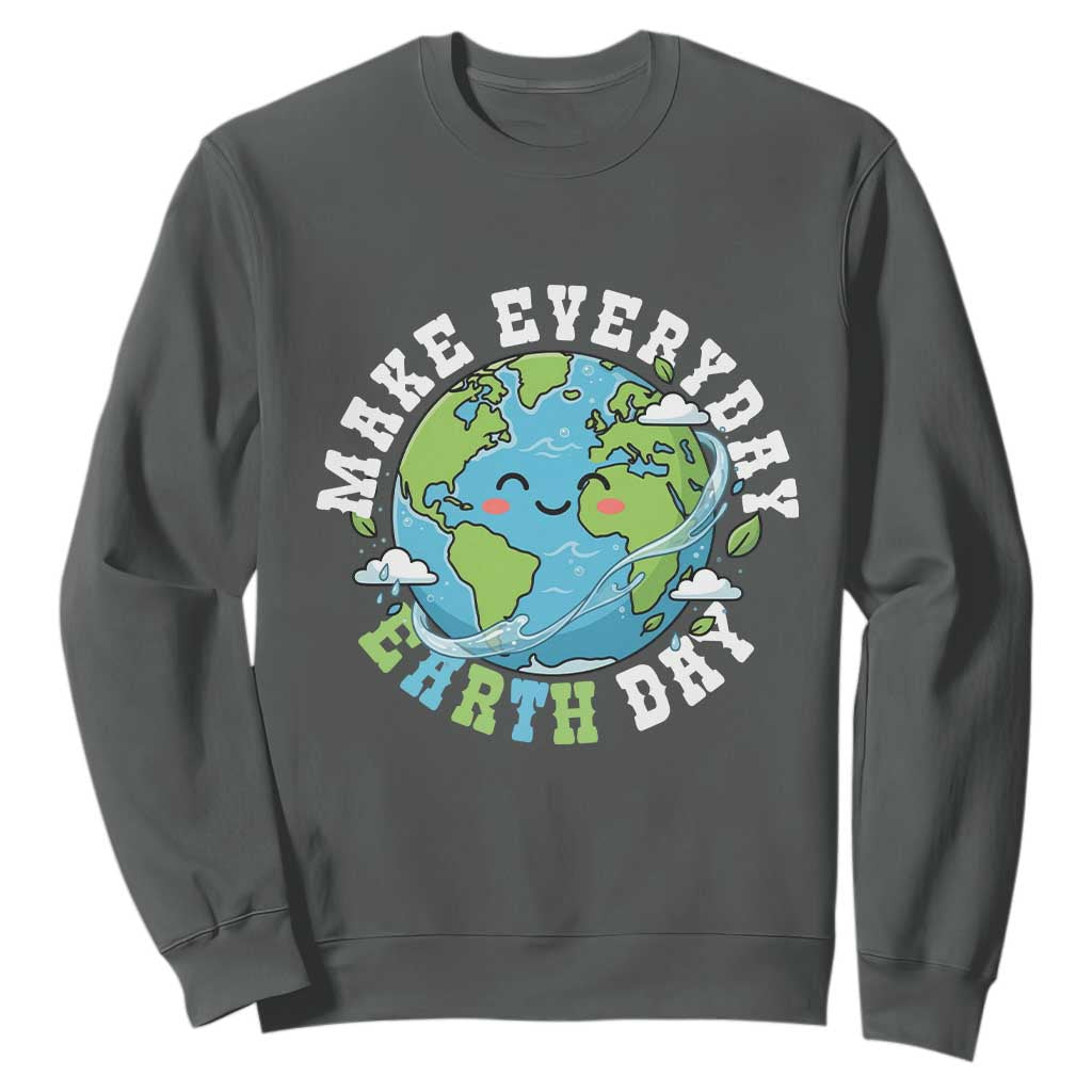 Funny Make Earth Day Every Day Sweatshirt Cute Environmental Awareness Earth Day TS14 Dark Heather Print Your Wear
