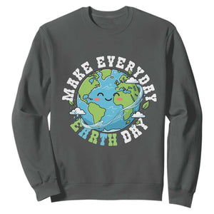 Funny Make Earth Day Every Day Sweatshirt Cute Environmental Awareness Earth Day TS14 Dark Heather Print Your Wear