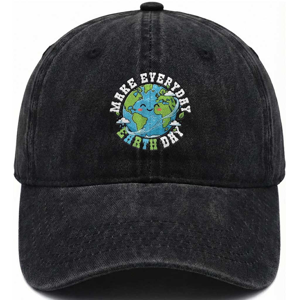 Funny Make Earth Day Every Day Washed Cotton Baseball Cap Cute Environmental Awareness Earth Day TS14 Print Your Wear