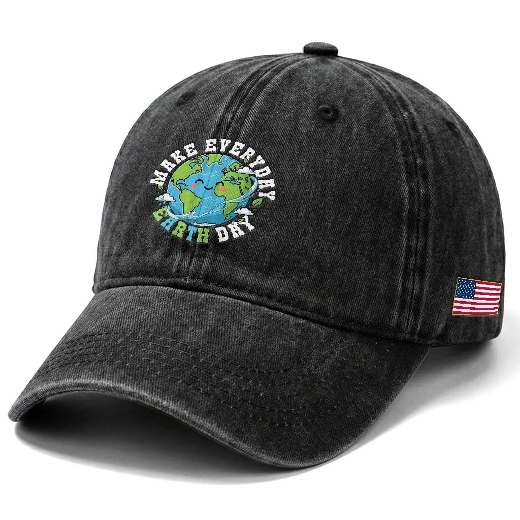 Funny Make Earth Day Every Day Washed Cotton Baseball Cap Cute Environmental Awareness Earth Day TS14 Print Your Wear