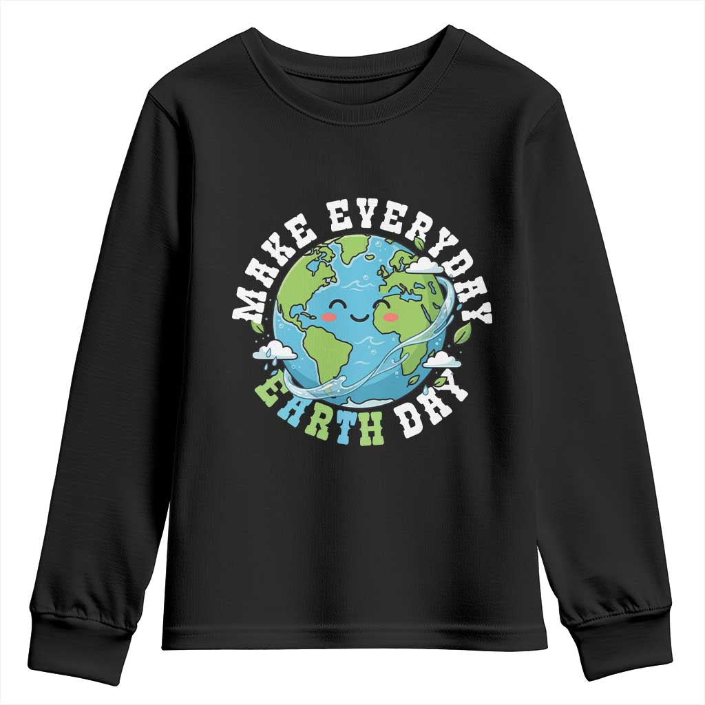 Funny Make Earth Day Every Day Youth Sweatshirt Cute Environmental Awareness Earth Day TS14 Black Print Your Wear