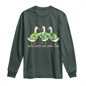 Funny Earth Day Long Sleeve Shirt Silly Goose Make Earth Day Every Day TS14 Dark Forest Green Print Your Wear