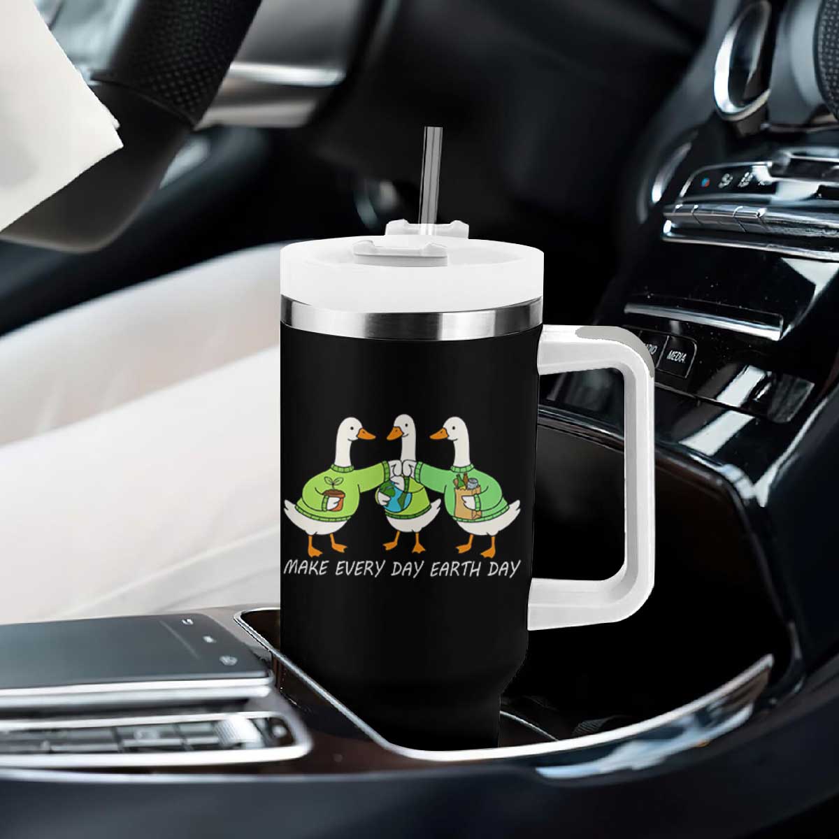 Funny Earth Day Tumbler With Handle Silly Goose Make Earth Day Every Day TS14 Print Your Wear