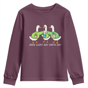 Funny Earth Day Youth Sweatshirt Silly Goose Make Earth Day Every Day TS14 Maroon Print Your Wear