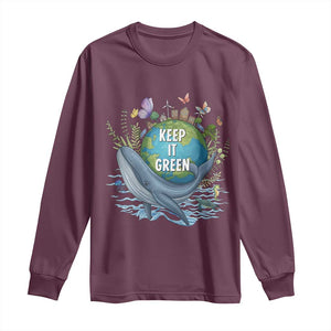 Keep It Green Earth Day Long Sleeve Shirt Eco-Friendly Nature Environmental Awareness TS14 Maroon Print Your Wear