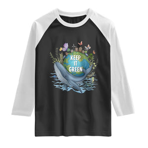 Keep It Green Earth Day Raglan Shirt Eco-Friendly Nature Environmental Awareness TS14 Black White Print Your Wear
