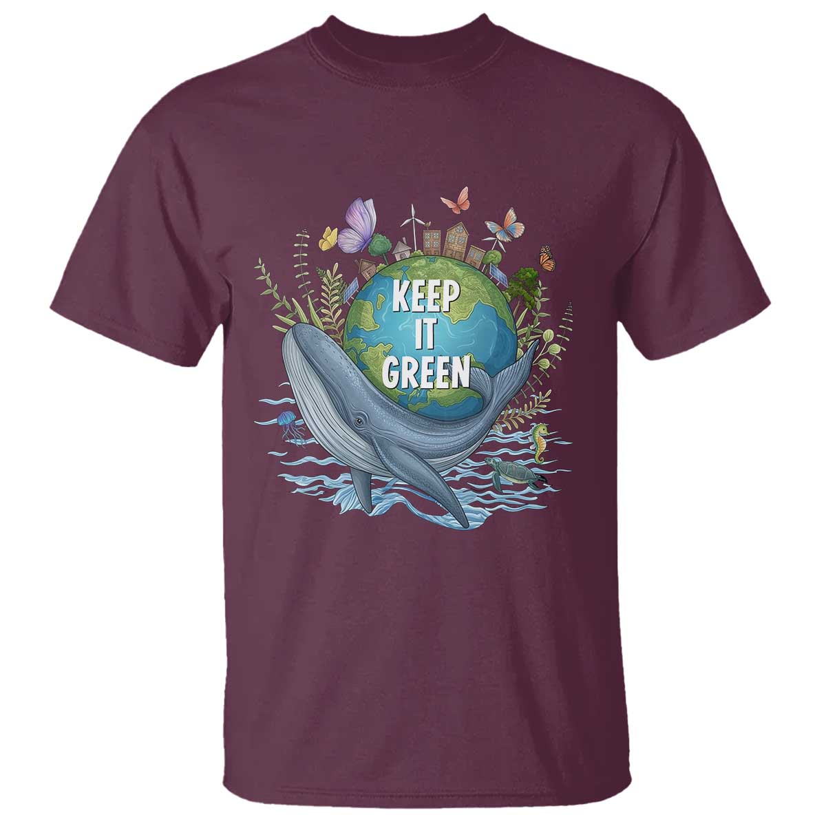 Keep It Green Earth Day T Shirt Eco-Friendly Nature Environmental Awareness TS14 Maroon Print Your Wear