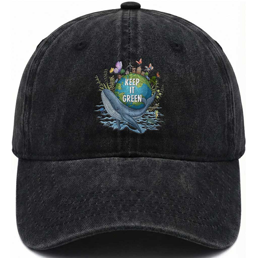 Keep It Green Earth Day Washed Cotton Baseball Cap Eco-Friendly Nature Environmental Awareness TS14 Print Your Wear