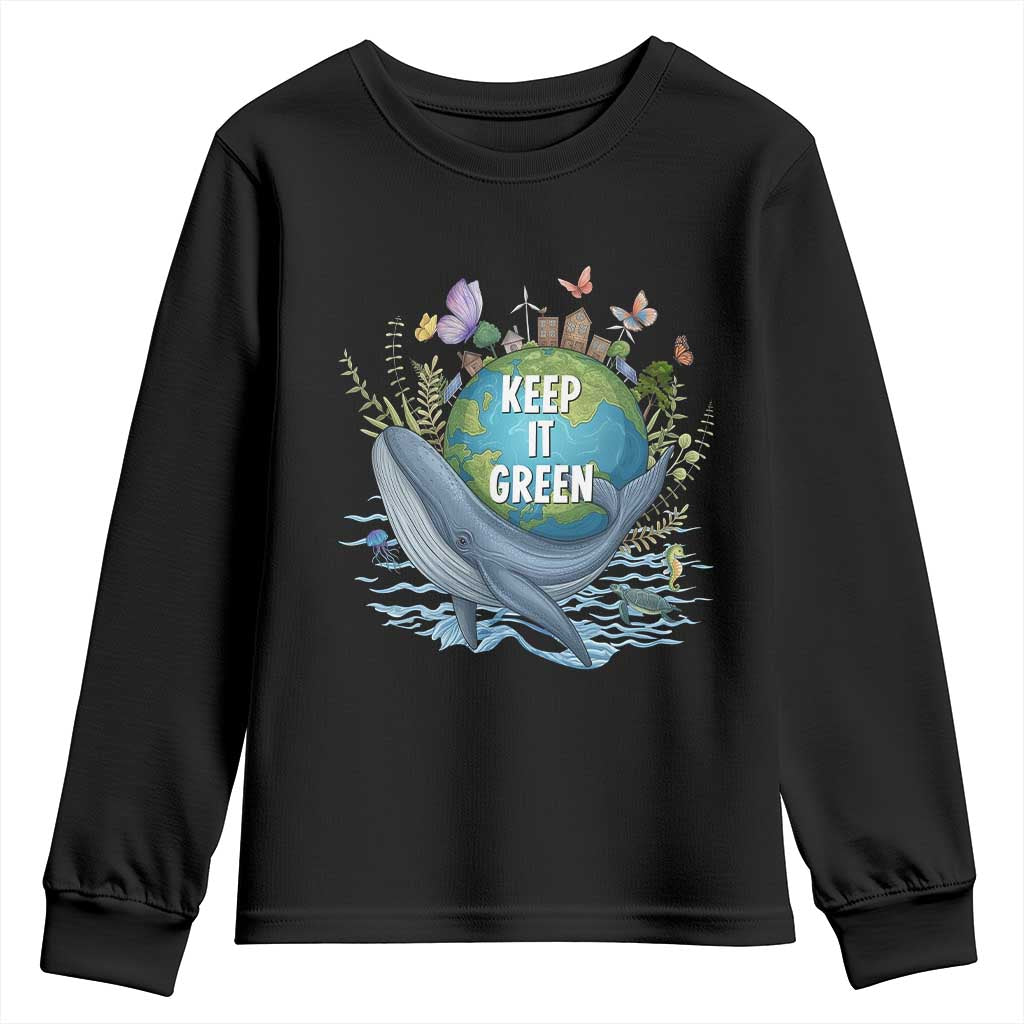 Keep It Green Earth Day Youth Sweatshirt Eco-Friendly Nature Environmental Awareness TS14 Black Print Your Wear