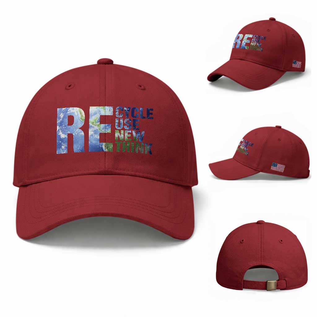 Earth Day Baseball Cap Recycle Reuse Renew Rethink TS14 Baseball Cap Universal Fit Cherry Red Print Your Wear