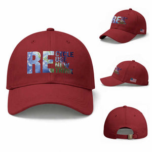 Earth Day Baseball Cap Recycle Reuse Renew Rethink TS14 Baseball Cap Universal Fit Cherry Red Print Your Wear